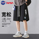 NASA GISS短褲男薄款運動籃球褲子寬松休閑五分沙灘褲 黑色 XL(175/78A) 