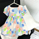 Radinka2026夏新款女童連衣裙短袖碎花A字裙子中小童女孩寶寶公主裙子NTB 藍粉花朵 90