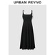 UR2025秋季新款女裝法式小黑裙系帶A字連衣裙UWG750204