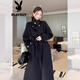 花花公子（PLAYBOY）時(shí)尚黑色羊.絨呢子大衣女2025秋冬新款加厚赫本風(fēng)系帶毛呢外套女 黑色【退貨包運費】官方旗艦版 M 【115-125】