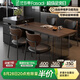 法莎蒂中古風(fēng)胡桃木紋下掛巖板餐桌椅組合簡(jiǎn)約小戶型 2.03-2.4米+桃心椅*4張