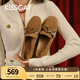 KISSCAT接吻貓[好彩系列]樂福鞋女2024春新款平底單鞋KA54201-51 深棕銅色/土棕駝色 39