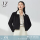 玖姿（JUZUI）箱型短款醋酸西裝外套女裝春款職業(yè)通勤外套 素黑 S