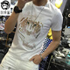 狄帝鯊 歐洲站夏季新款潮流時(shí)尚男裝重工燙鉆冰絲t恤男印花棉質(zhì)短袖男士 港灣-D034純棉【白色】 L