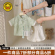 G.DUCKKIDS小黃鴨童裝寶寶套裝夏季薄款兒童漢服男孩子周歲禮服嬰兒衣服夏裝 綠色 90 尺碼建議1~2歲cm
