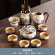 古晏瓷高端景德鎮陶瓷汝窯青蝶功夫茶具套裝高檔泡茶壺茶杯辦公泡茶杯壺 米黃汝窯青蝶手抓壺六杯+六君子