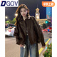 DGOV美式復古長(cháng)袖皮衣外套女秋冬季寬松翻領(lǐng)上衣小眾設計感Pu皮機車(chē)服 棕色zt S （建議85-95斤）