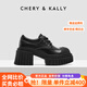 CHERY KALLY【奇幻之旅】潮牌單鞋女2025新款女士真皮粗跟增高小皮鞋女 黑色 Black 36