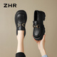 ZHR樂(lè)福鞋女經(jīng)典英倫風(fēng)厚底小皮鞋女百搭粗跟單鞋女 PJF02 黑色 36 