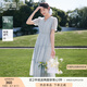 香影v領(lǐng)藍(lán)色萊賽爾天絲連衣裙女2025夏季新款刺繡超好看收腰裙子 航線藍(lán) L 165/88A/110-125斤