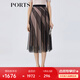 PORTS寶姿春夏新款女裝時尚印花半身裙百褶裙LM8S065KCP002 黑色 M (6)