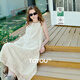 初語(yǔ)萊賽爾繡花A字無(wú)袖背心連衣裙女2025夏季新款文藝度假 米杏色  L 