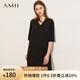 AMII極簡時(shí)尚通勤chic感V領(lǐng)H型連衣裙夏季新款寬松中袖裙子 黑色 2XL 175/96A