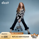 DZZIT【爆款補單】地素牛仔打底褲春秋甜酷少女水洗黑可拆卸羽毛飾邊 黑色（批次二） M