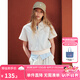 ELLE KIDS童裝 25夏季女童運(yùn)動(dòng)風(fēng)休閑條紋翻領(lǐng)寬松透氣字母刺繡短袖上衣 米藍(lán)條 160 （S）