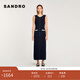 SANDRO2025春秋款女裝法式花邊撞色百褶針織連衣裙SFPRO04143 黑色 M