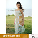 獨(dú)束大碼女裝氣質(zhì)印花吊帶裙2024夏季新款顯瘦法式浪漫度假連衣裙 氣泡薄荷綠 XL (尺碼：3)