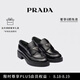PRADA/普拉達【七夕禮物】女士 Chocolate 亮面皮革厚底樂福鞋 黑色 （尺碼偏大，建議拍小半碼） 38