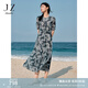 玖姿·安娜蔻優(yōu)雅復(fù)古蕾絲印花網(wǎng)布抽褶收腰連衣裙女2025夏季新款 花紋綠 2XL