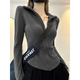 森馬（Semir）歐貨雙面德絨加厚保暖立領(lǐng)衛(wèi)衣T恤女春百搭修身開衫拉鏈打底上衣 炭灰色【全拉鏈】 S 80-100斤