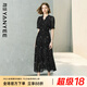 顏域黑色連衣裙女2025夏季新款收腰輕熟風(fēng)高級感短袖木耳邊雪紡裙 黑花 XL