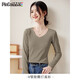 品彩（PinCai）打底衫女簡(jiǎn)約純色V領(lǐng)長(cháng)袖T恤秋冬修身顯瘦內搭打底小衫P143S2004