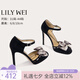 Lily Wei【烏托邦】文藝復古蝴蝶結高跟鞋圓頭氣質浪漫涼鞋大碼 黑色【跟高10cm】 37