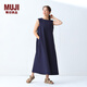 無印良品（MUJI）女式易干彈力泡泡紗無袖連衣裙女裝裙子長裙25年夏季連身裙 藏青色 M （160/84A）