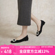 千百度（C.BANNER）單鞋女芭蕾舞鞋晚晚風(fēng)平底鞋A24180005 黑色(絨面) 38