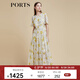 PORTS寶姿商場同款2022春夏新款女裝“絢爛夏花”印花連衣長裙 亞麻淺金印花 M (6)