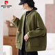 皮爾卡丹（pierre cardin）加絨純棉衛衣女寬松大碼休閑棒球服保暖短款外套 軍綠色 M 【90-115斤】