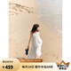 ELLE【淺白月光】白色拼接花邊吊帶連衣裙女2025夏新款海邊沙灘裙 白色 S