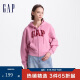 GAPGap女裝2024初秋新款碳素軟磨抓絨大字母logo連帽衛衣上衣634420