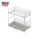 無印良品 MUJI 不銹鋼 雙層瀝水籃 長方形水槽廚房瀝水架 碗架 MC41CC1S 銀色 約長38.5X寬23.3X高36cm
