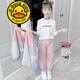 G.DUCKKIDS品牌童裝女童套裝春秋款洋氣女孩外套t恤褲子休閑三件套中大童潮 粉色三件套 130