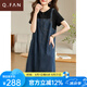 恰凡（QIAFAN）假兩件吊帶牛仔連衣裙女2025夏季新款女裝氣質(zhì)顯瘦小個子背帶裙子 藍色 M  90-105斤
