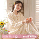 眠島2024年秋季新款睡衣女純棉紗布春秋全棉家居服大碼夏季家居服 風(fēng)車菊香草白 M (158-165cm 115斤左右)