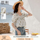 香影方領(lǐng)碎花上衣女2025夏裝新款純棉娃娃衫短袖寬松鎖骨綠色小衫 綠花 S 155/80A/85-95斤