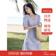 茵曼（INMAN）夏季法式花邊女裝V領連衣裙小清新甜美風泡泡袖長裙子 紫荊粉 M