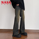 NASA XVVXcleanfit漸變微喇牛仔褲男款夏季美式復古彎刀褲子做舊修身直筒褲 銹土色 XL