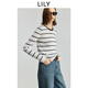LILY2025秋新款女裝羊毛混紡簡(jiǎn)約修身撞色條紋圓領(lǐng)通勤長(cháng)袖針織衫 601白色 M