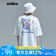 GUUKA潮牌短袖男士t恤衫夏季情侶裝衣服青年寬松半截五分袖文化打底衫 白色 S