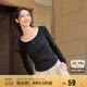 森馬（Semir）長袖T恤女短款撞色打底衫簡約風(fēng)秋季假兩件修身衣服101524101005
