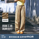森馬（Semir）休閑褲女松緊腰闊腿褲高街酷颯風(fēng)夏設(shè)計(jì)感抽繩工裝褲潮流潮酷 咖色調(diào)00355 L