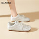 達芙妮平底德訓鞋女透氣系帶增高休閑鞋百搭小白鞋4025101253 米色 36