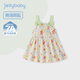 JELLYBABY[7A抗菌]女童田園風(fēng)裙子寶寶碎花裙小童吊帶夏裝潮兒童純棉連衣裙 綠色 【7A抗菌】 80