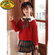 G.DUCKKIDS小黃鴨女童連衣裙冬裝套裝拜年服毛衣裙大童秋女孩裙子兒童圣誕節 紅色 正碼 二件套 130 cm