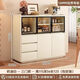 萬(wàn)家宿實(shí)木餐邊柜簡(jiǎn)約巖板儲物柜客廳廚房邊柜靠墻一體家用茶水柜斗柜 奶白色三門(mén)123*36*115【包安裝】