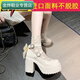 清中喬辣妹白色高跟鞋女夏季新款防水臺增高甜美蝴蝶結瑪麗珍小皮鞋 米色甜美升級款 37
