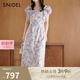 SNIDEL秋冬小飛袖V領(lǐng)收腰荷葉邊印花連衣裙SWFO244097 駝色 M （1）